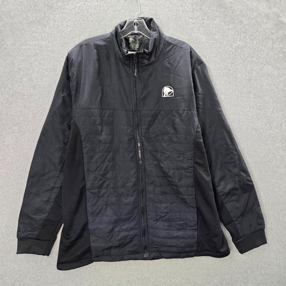 Tacobell Men Jacket Large Black Quilted Logo Pockets‎ Full Zip Long Sleeve